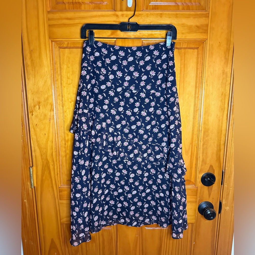 Joie 100% Silk Langlee Floral Print Asymmetrical Midi Skirt Size 4